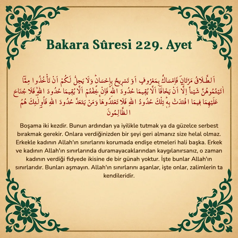 Bakara Suresi 229. Ayet  Arapça ve Türkçe meali