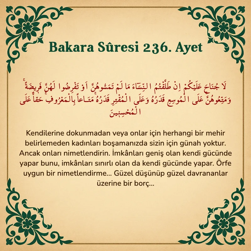 Bakara Suresi 236. Ayet Arapça ve Türkçe meali