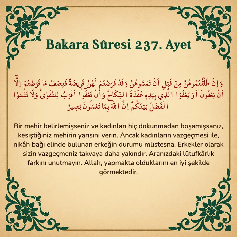 Bakara Suresi 237. Ayet Arapça ve Türkçe meali