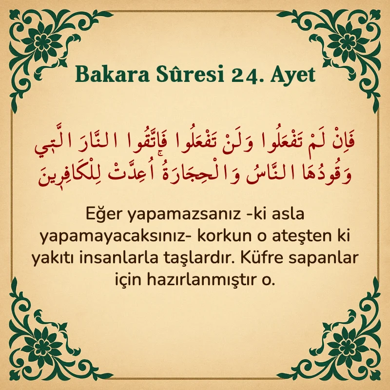 Bakara Suresi 24. Ayet Arapça ve Türkçe meali