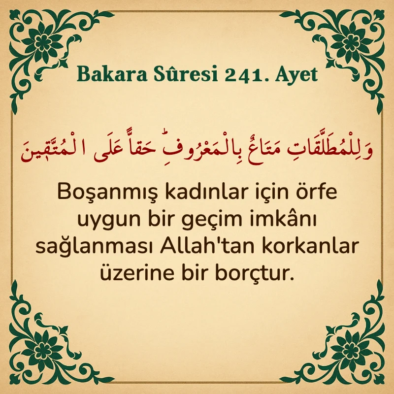 Bakara Suresi 241. Ayet Arapça ve Türkçe meali