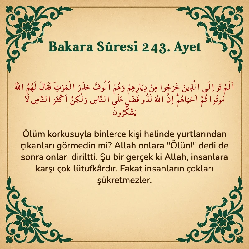 Bakara Suresi 243. Ayet Arapça ve Türkçe meali