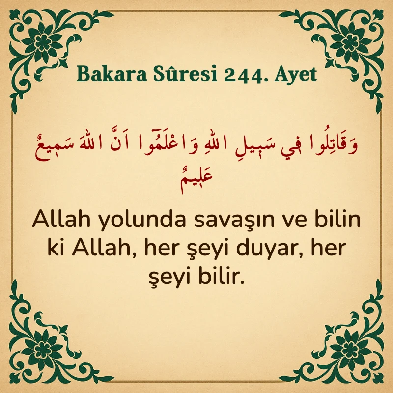 Bakara Suresi 244. Ayet  Arapça ve Türkçe meali