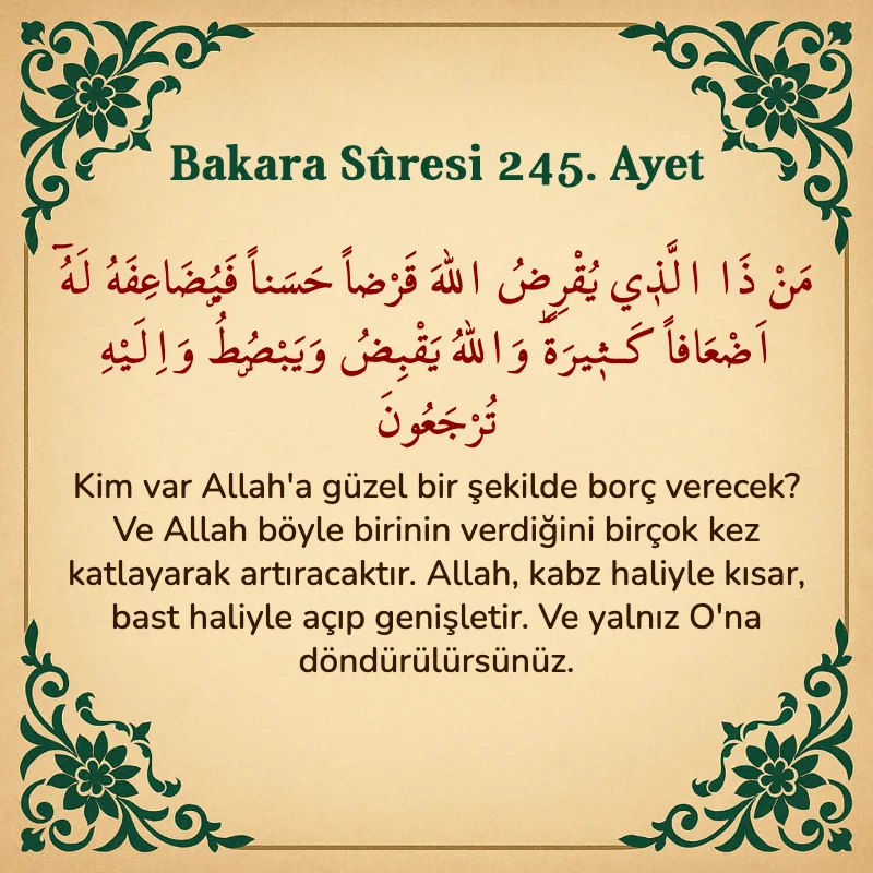 Bakara Suresi 245. Ayet  Arapça ve Türkçe meali