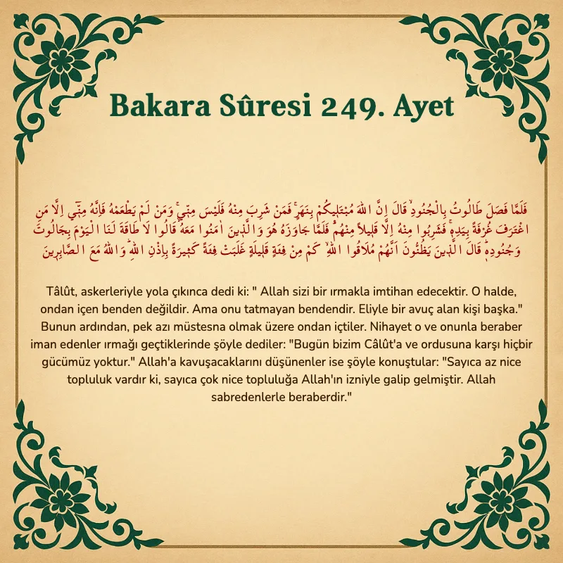 Bakara Suresi 249. Ayet  Arapça ve Türkçe meali
