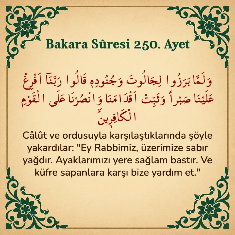 Bakara Suresi 250. Ayet  Arapça ve Türkçe meali