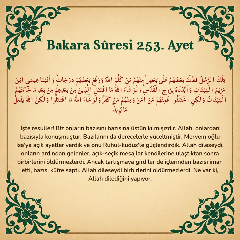 Bakara Suresi 253. Ayet  Arapça ve Türkçe meali