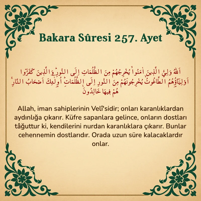 Bakara Suresi 257. Ayet Arapça ve Türkçe meali