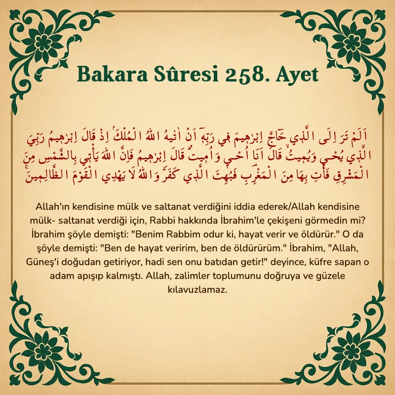 Bakara Suresi 258. Ayet Arapça ve Türkçe meali