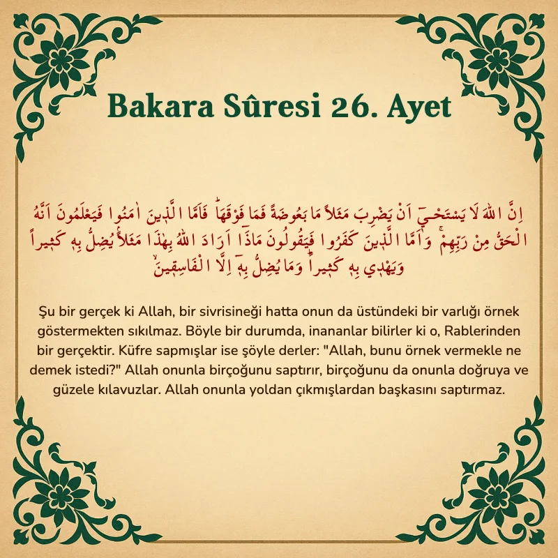 Bakara Suresi 26. Ayet  Arapça ve Türkçe meali