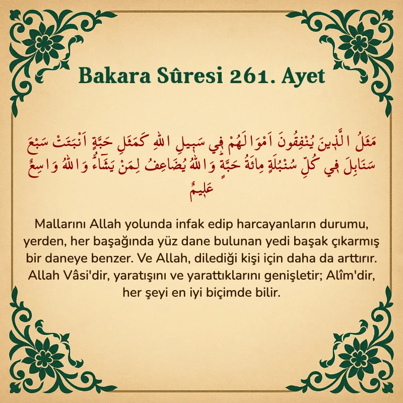 Bakara Suresi 261. Ayet  Arapça ve Türkçe meali