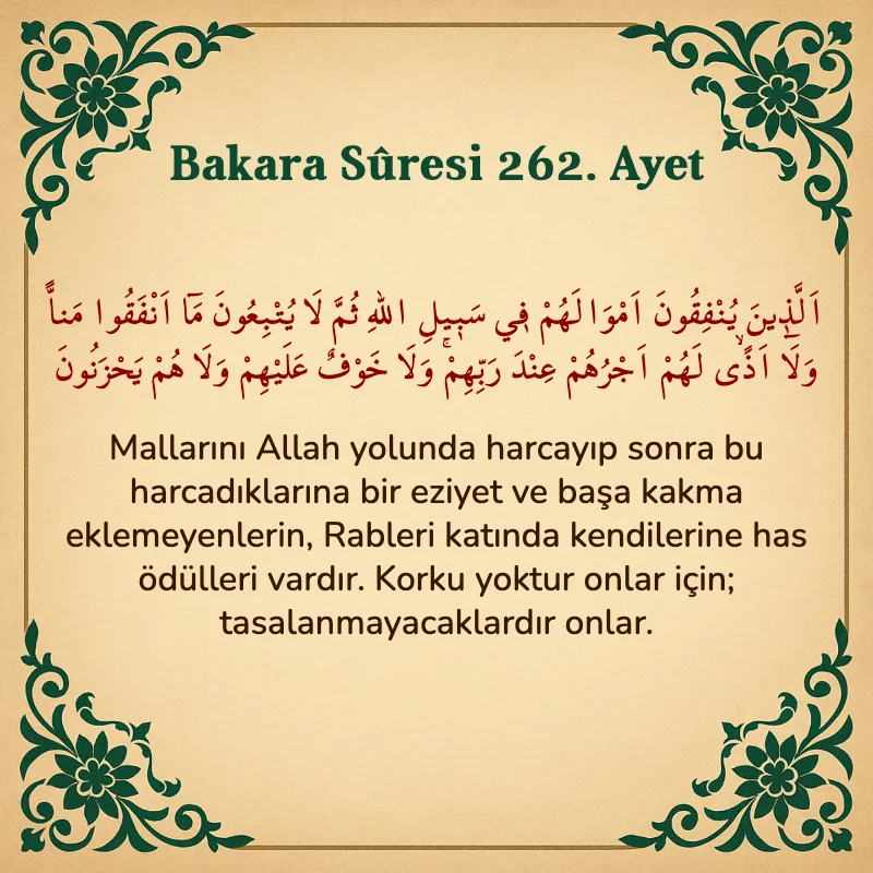 Bakara Suresi 262. Ayet Arapça ve Türkçe meali