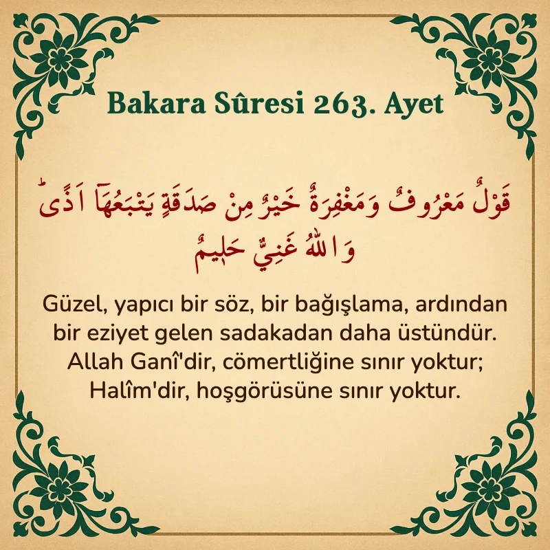 Bakara Suresi 263. Ayet Arapça ve Türkçe meali