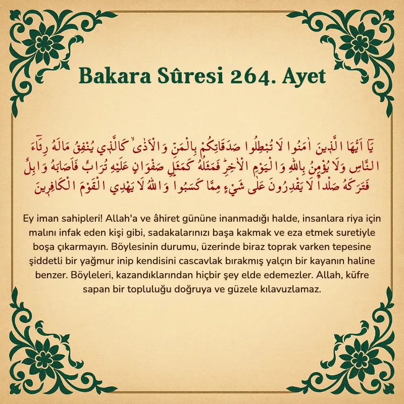Bakara Suresi 264. Ayet Arapça ve Türkçe meali