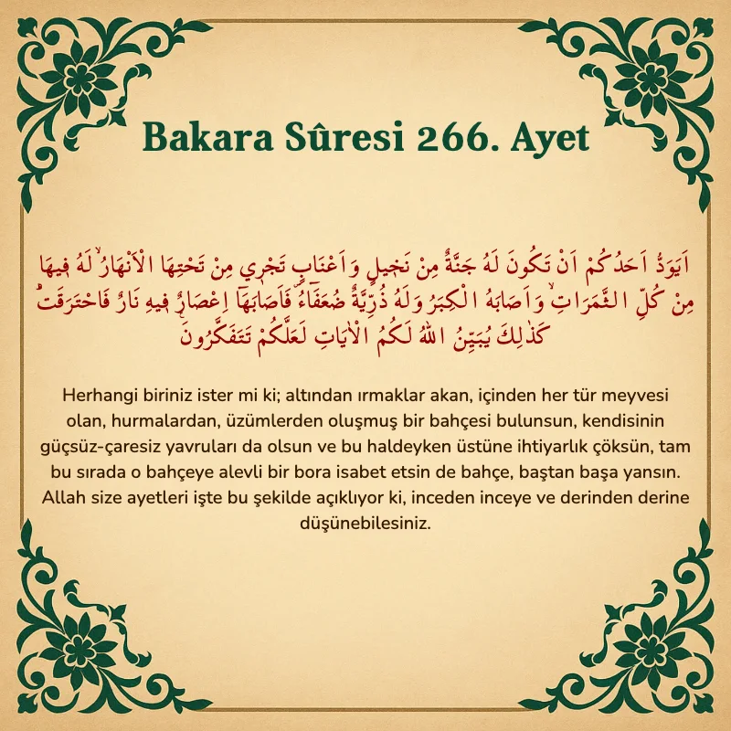Bakara Suresi 266. Ayet Arapça ve Türkçe meali