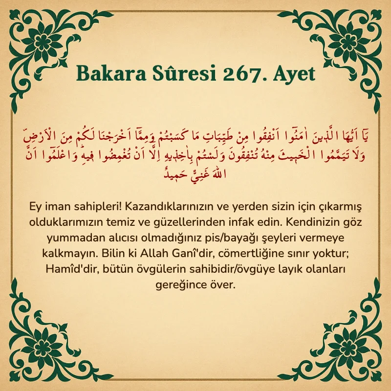Bakara Suresi 267. Ayet  Arapça ve Türkçe meali