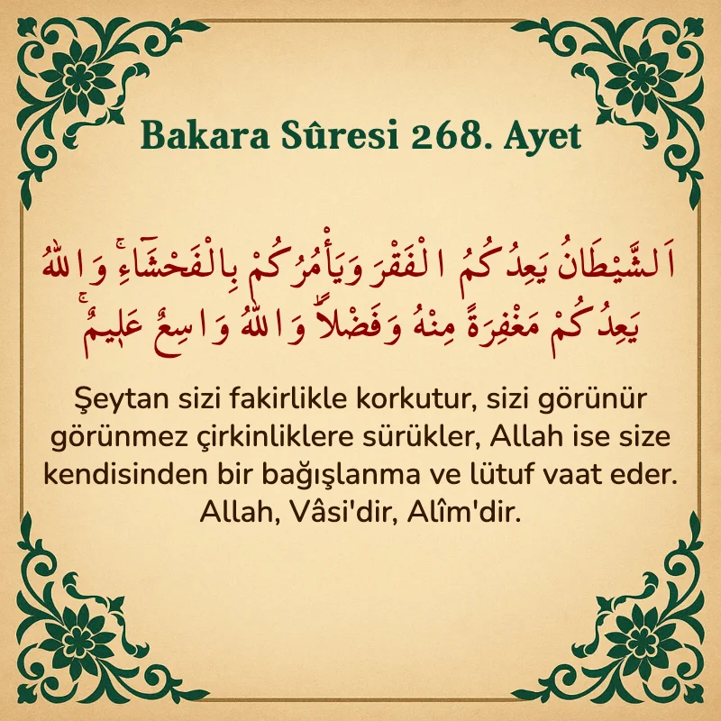 Bakara Suresi 268. Ayet  Arapça ve Türkçe meali
