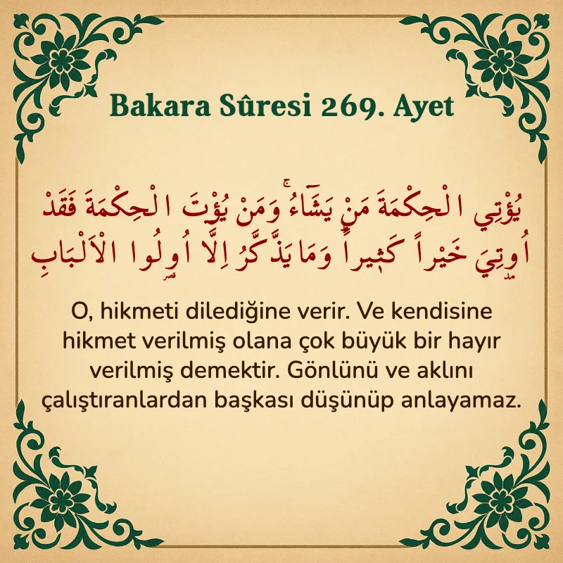 Bakara Suresi 269. Ayet Arapça ve Türkçe meali