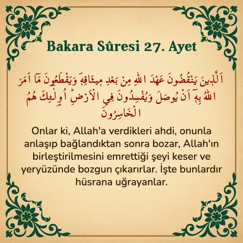 Bakara Suresi 27. Ayet Arapça ve Türkçe meali