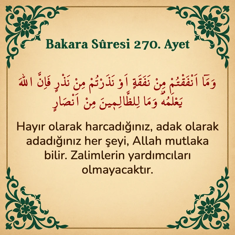 Bakara Suresi 270. Ayet  Arapça ve Türkçe meali