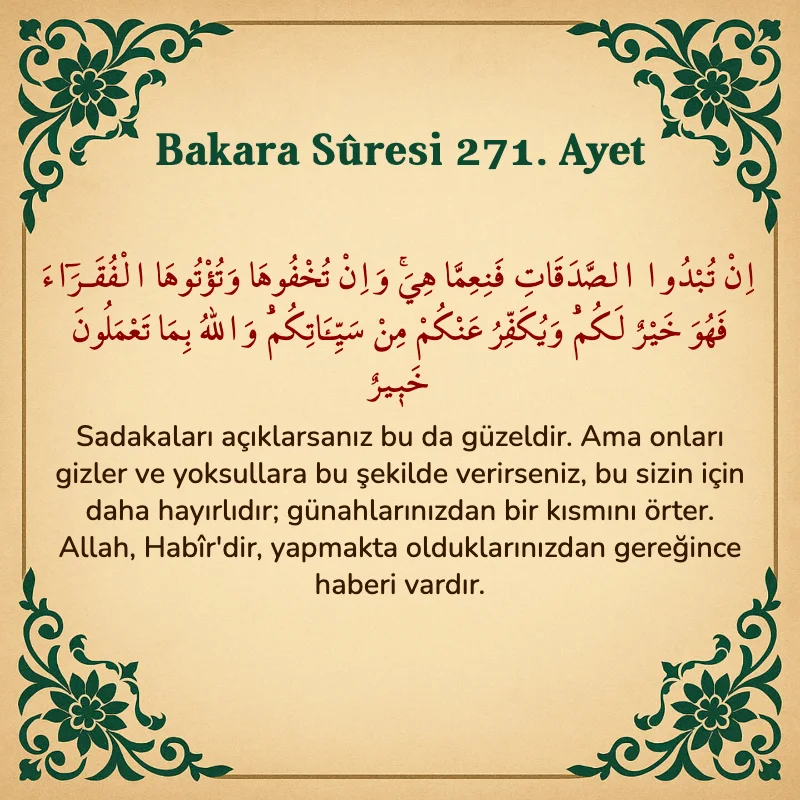Bakara Suresi 271. Ayet Arapça ve Türkçe meali