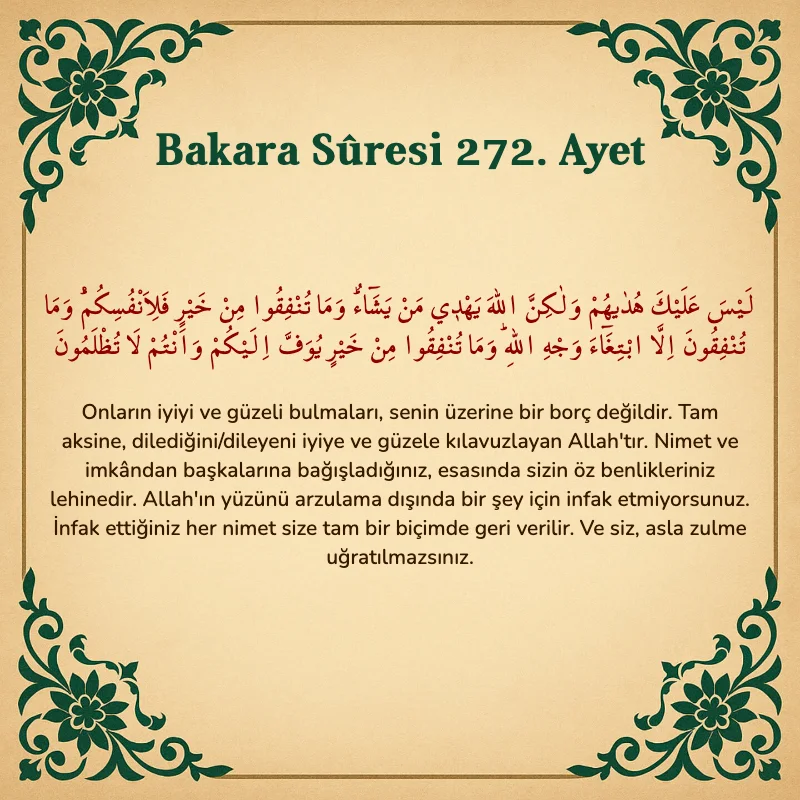 Bakara Suresi 272. Ayet Arapça ve Türkçe meali