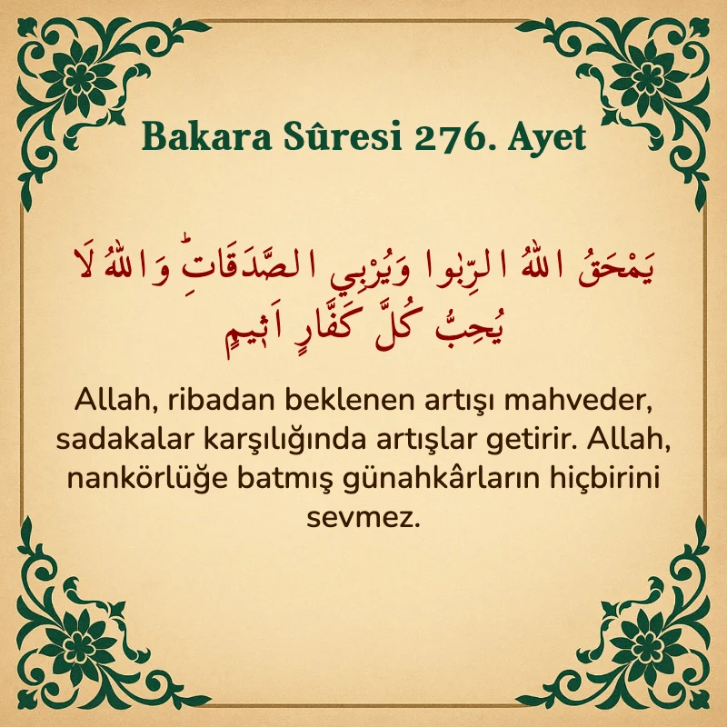 Bakara Suresi 276. Ayet Arapça ve Türkçe meali