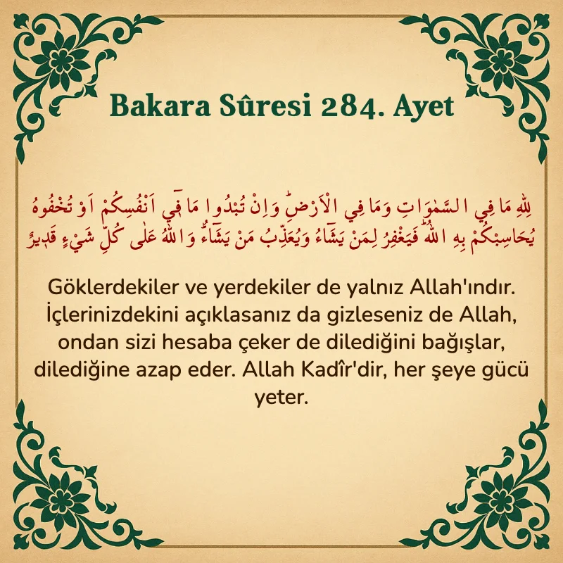 Bakara Suresi 284. Ayet  Arapça ve Türkçe meali