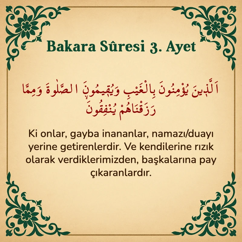 Bakara Suresi 3. Ayet  Arapça ve Türkçe meali
