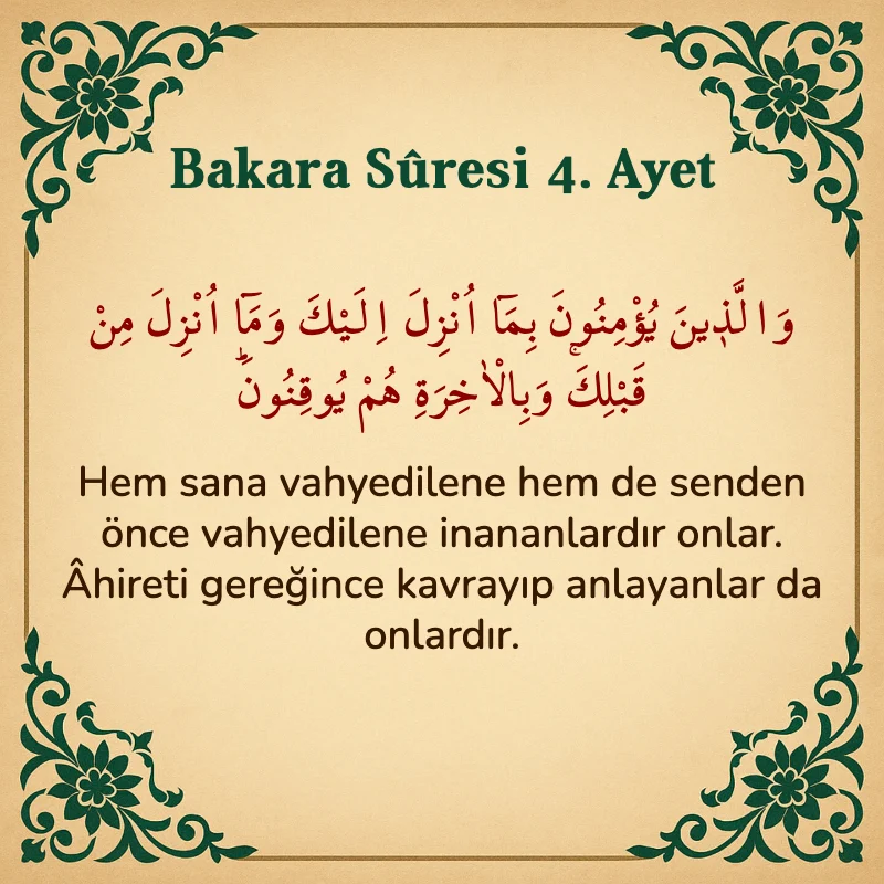 Bakara Suresi 4. Ayet  Arapça ve Türkçe meali