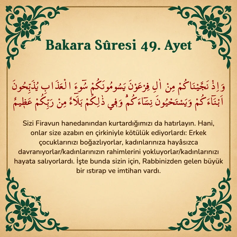 Bakara Suresi 49. Ayet Arapça ve Türkçe meali