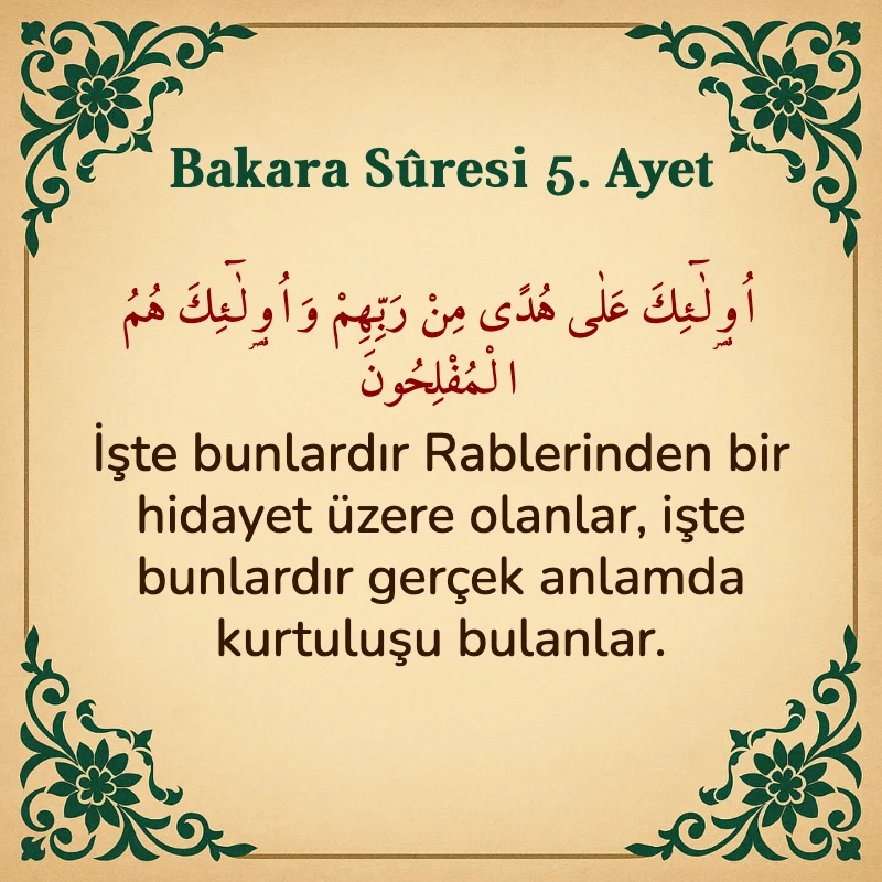 Bakara Suresi 5. Ayet Arapça ve Türkçe meali