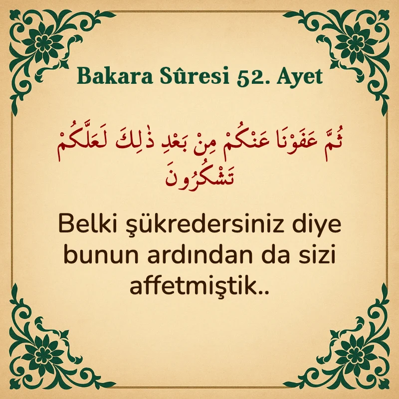 Bakara Suresi 52. Ayet Arapça ve Türkçe meali