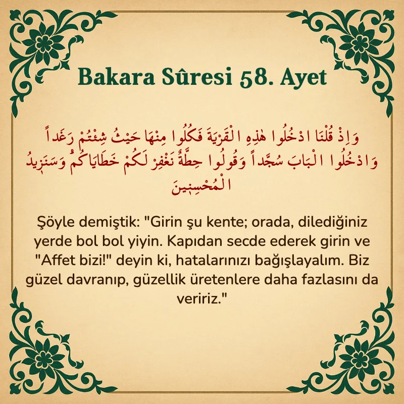 Bakara Suresi 58. Ayet Arapça ve Türkçe meali