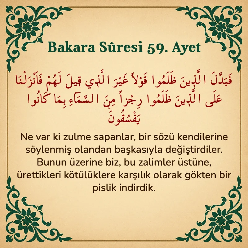 Bakara Suresi 59. Ayet  Arapça ve Türkçe meali