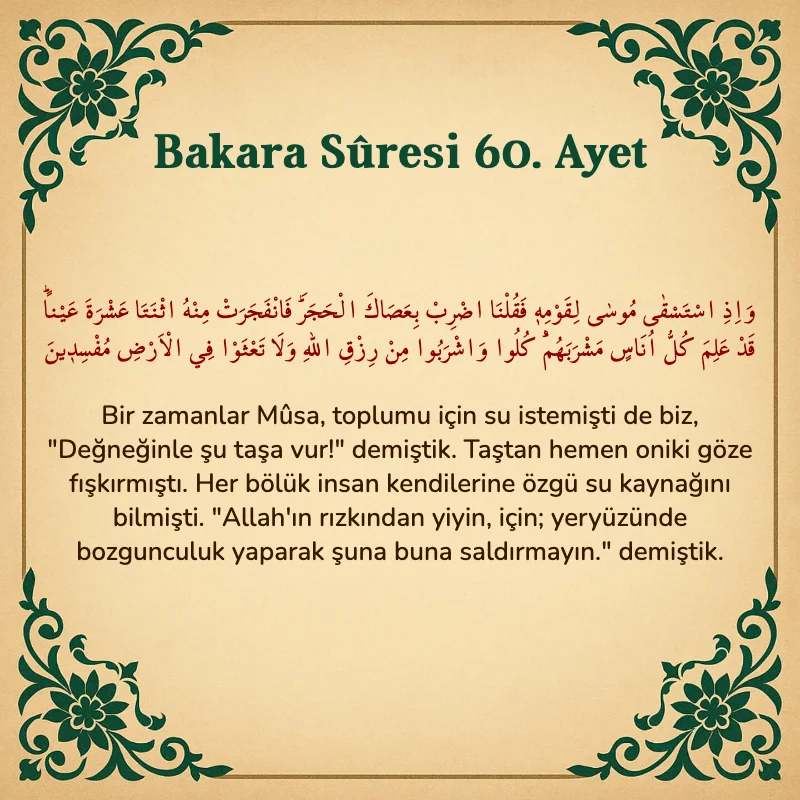 Bakara Suresi 60. Ayet Arapça ve Türkçe meali