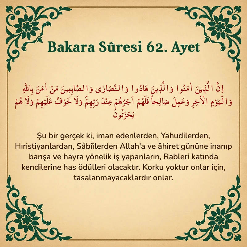 Bakara Suresi 62. Ayet Arapça ve Türkçe meali
