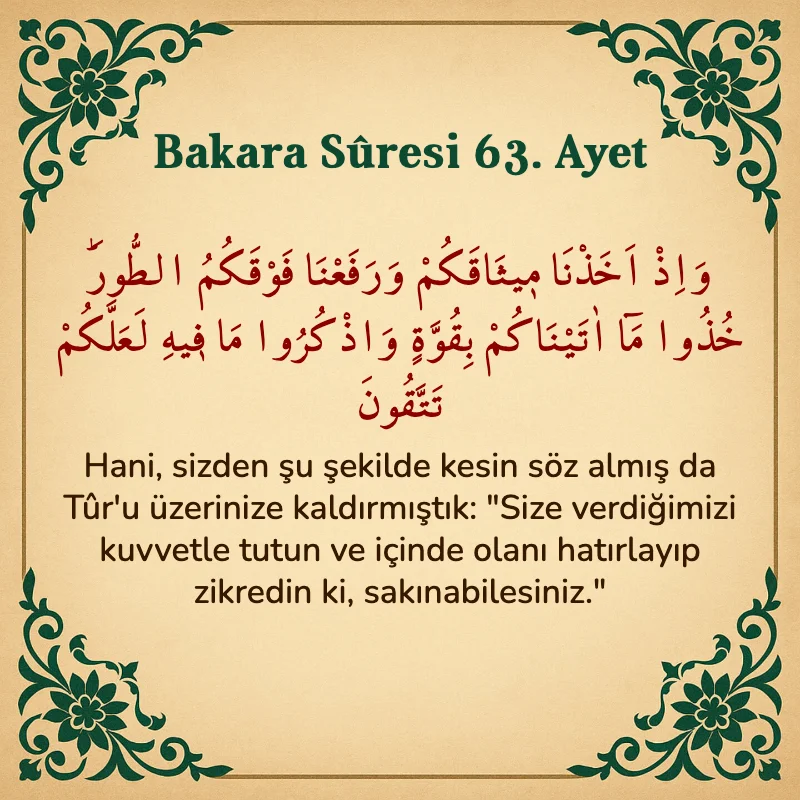 Bakara Suresi 63. Ayet Arapça ve Türkçe meali