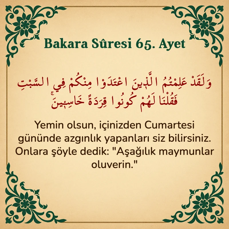 Bakara Suresi 65. Ayet  Arapça ve Türkçe meali