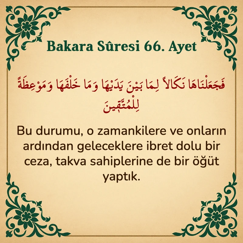 Bakara Suresi 66. Ayet Arapça ve Türkçe meali