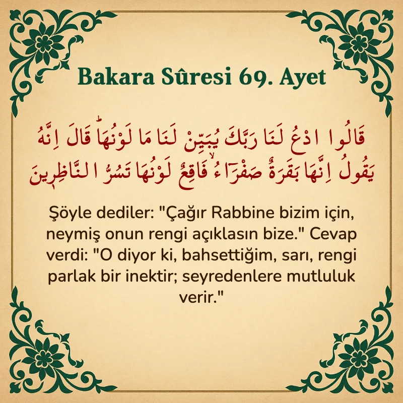 Bakara Suresi 69. Ayet Arapça ve Türkçe meali