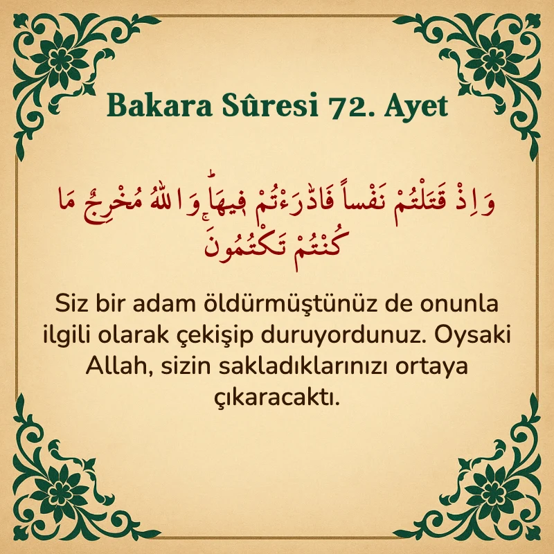 Bakara Suresi 72. Ayet Arapça ve Türkçe meali