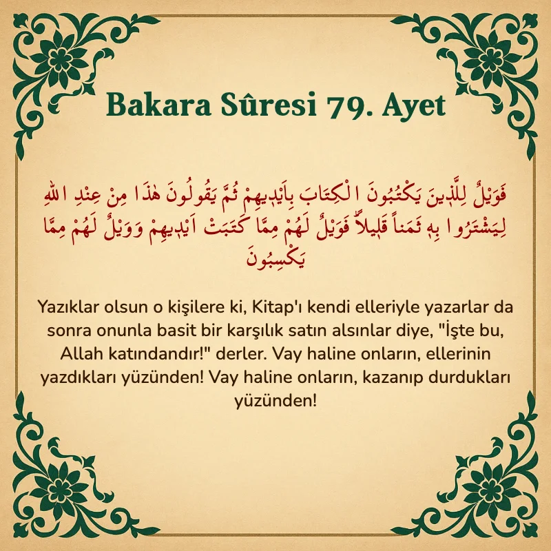 Bakara Suresi 79. Ayet  Arapça ve Türkçe meali