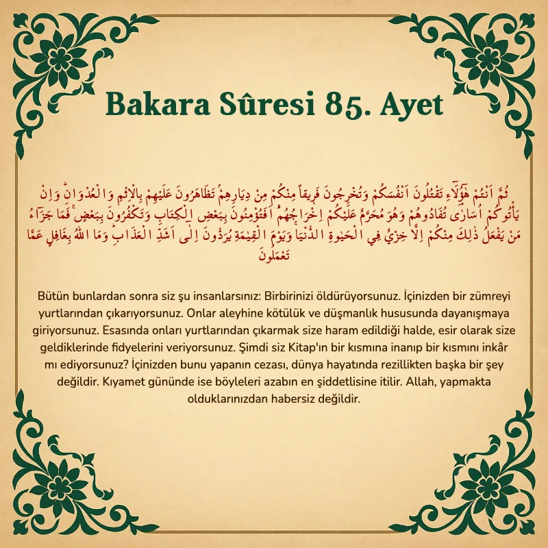 Bakara Suresi 85. Ayet Arapça ve Türkçe meali