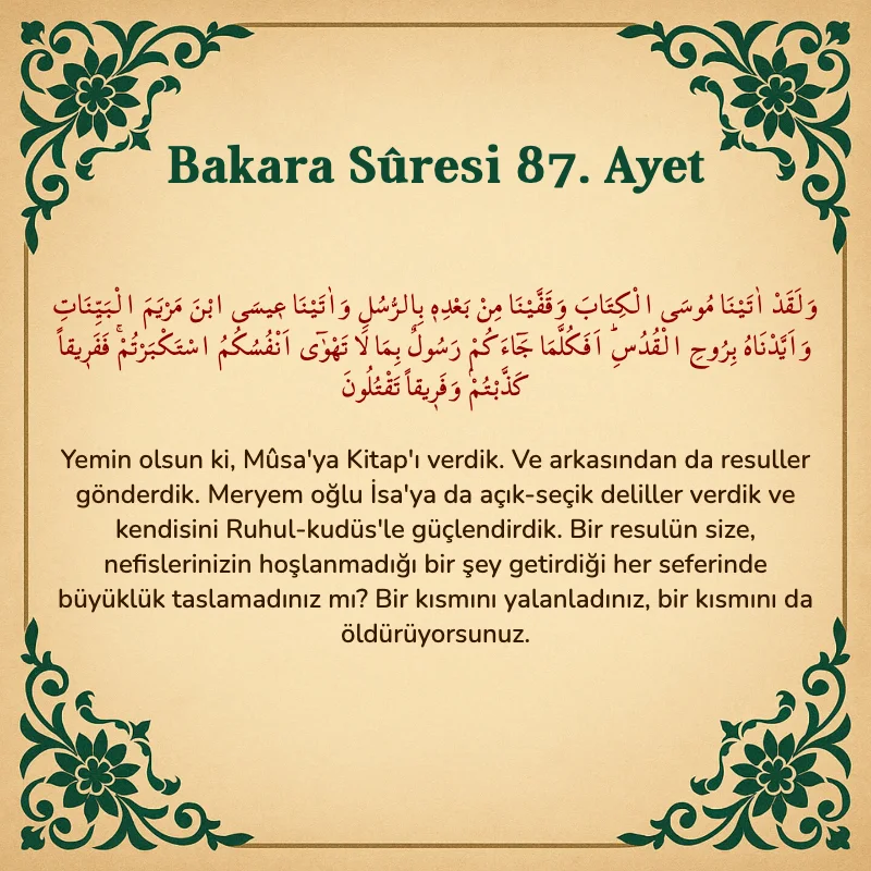 Bakara Suresi 87. Ayet Arapça ve Türkçe meali