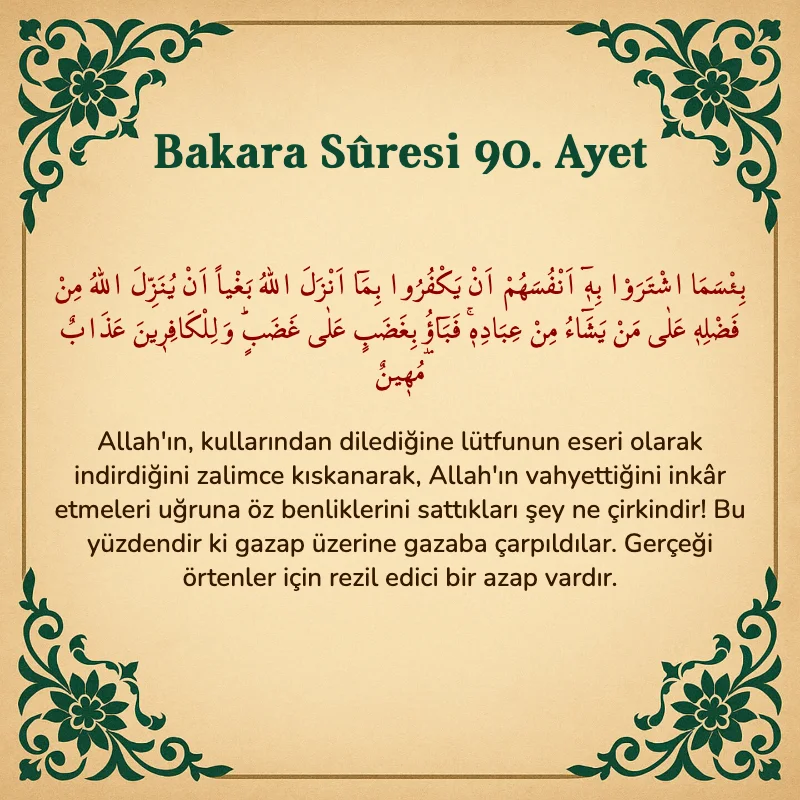 Bakara Suresi 90. Ayet Arapça ve Türkçe meali