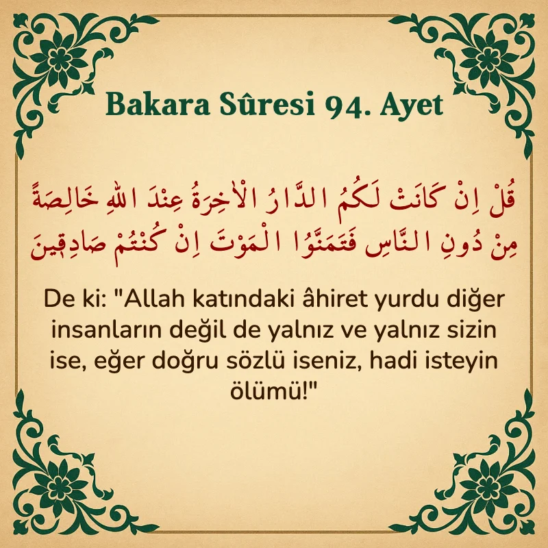 Bakara Suresi 94. Ayet Arapça ve Türkçe meali