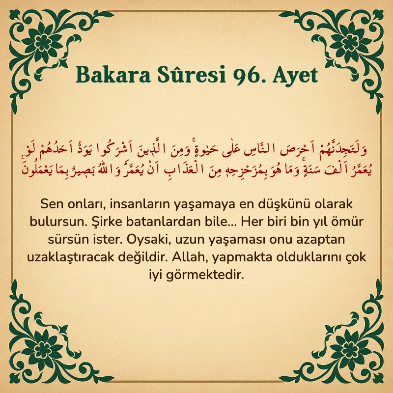 Bakara Suresi 96. Ayet Arapça ve Türkçe meali