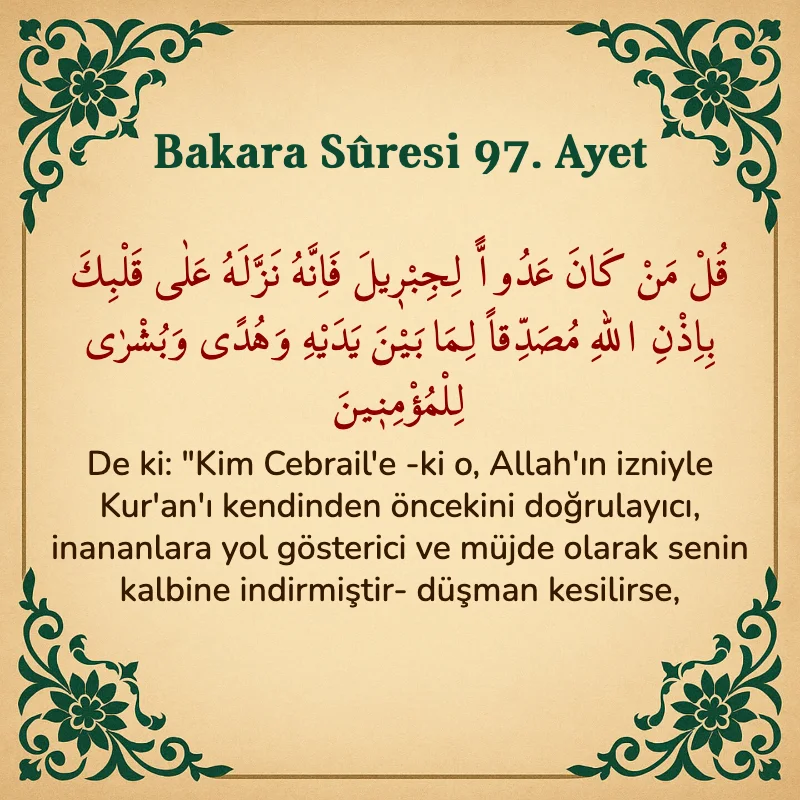 Bakara Suresi 97. Ayet Arapça ve Türkçe meali