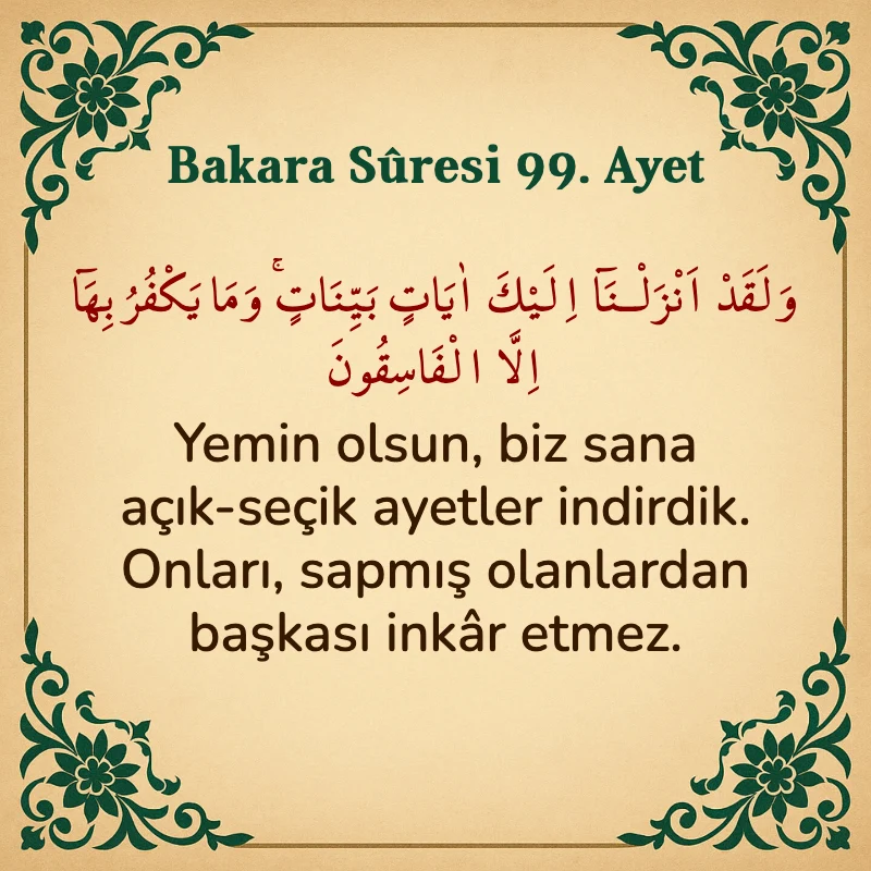 Bakara Suresi 99. Ayet  Arapça ve Türkçe meali